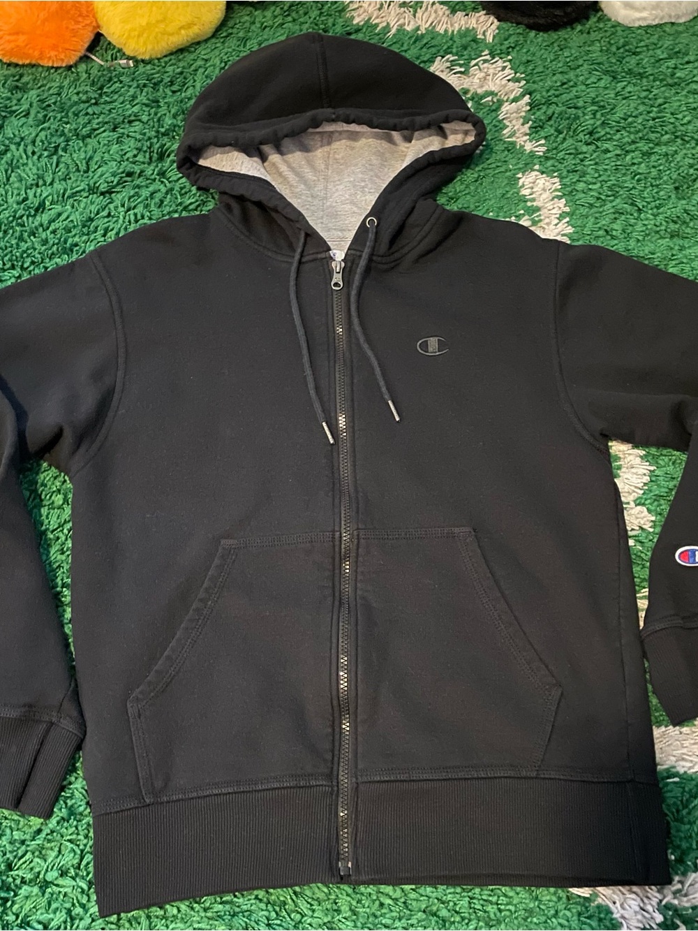 Champion Black Full-Zip Hoodie with Gray Hood Lining